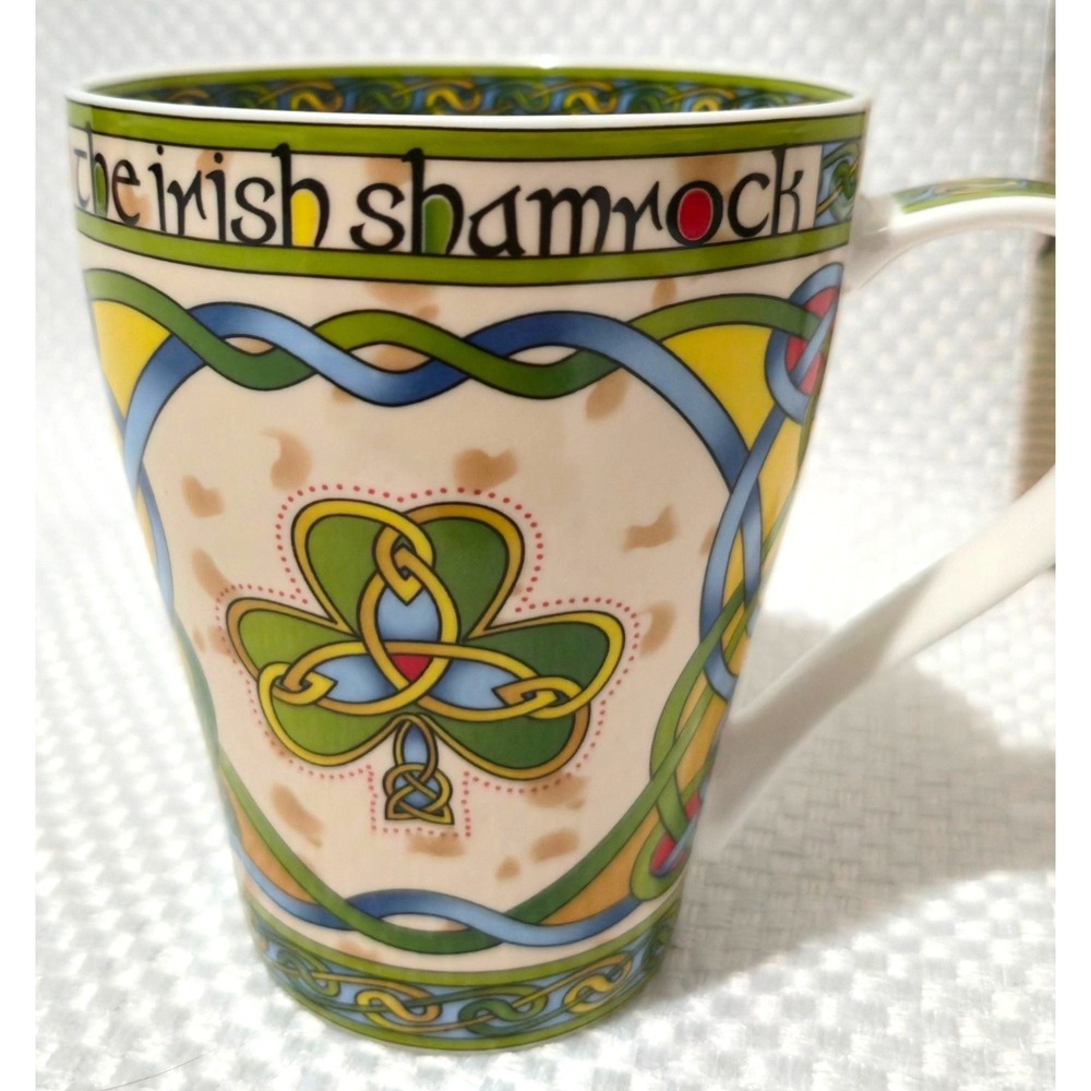 Clara Irish Shamrock Mug Celtic Knot 12oz Green St Patricks Day Bone China Mug